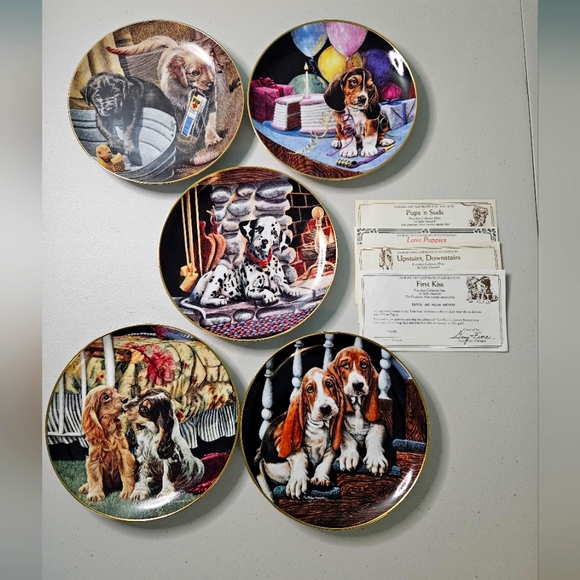 Set of 5 limited edition Love Puppies Plates. - Picture 1 of 10